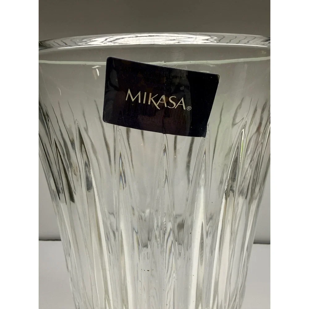 Mikasa Capella 12 Inch Crystal Vase Clear Ribbed Pedestal Base 5093285